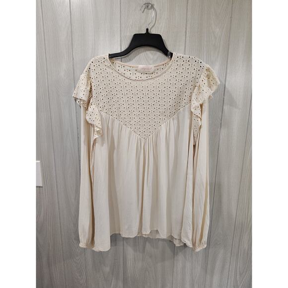 Sugarfox Womens 1X Cream eyelet Ruffle Top Cottagecore Blouse Fairy Boho Prairie - Picture 1 of 7